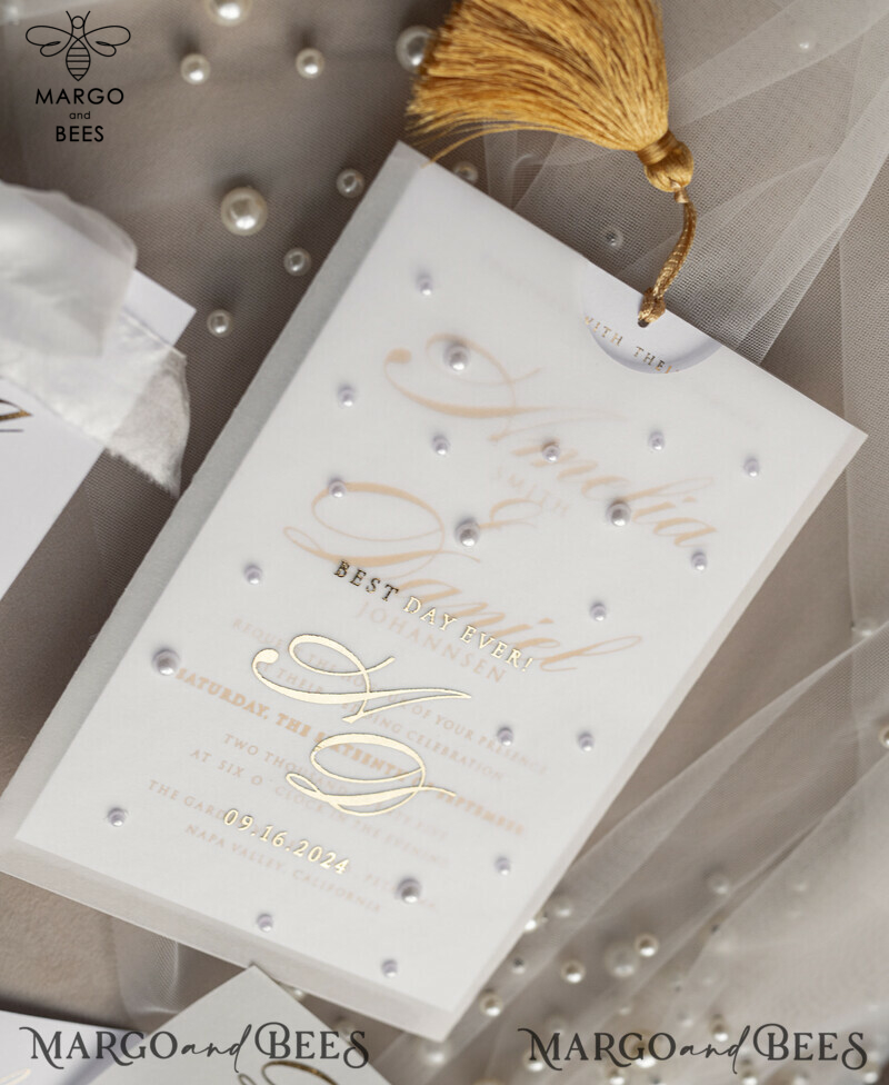 classic elegant vellum etui with pearls wedding invitation suite for summer wedding-19