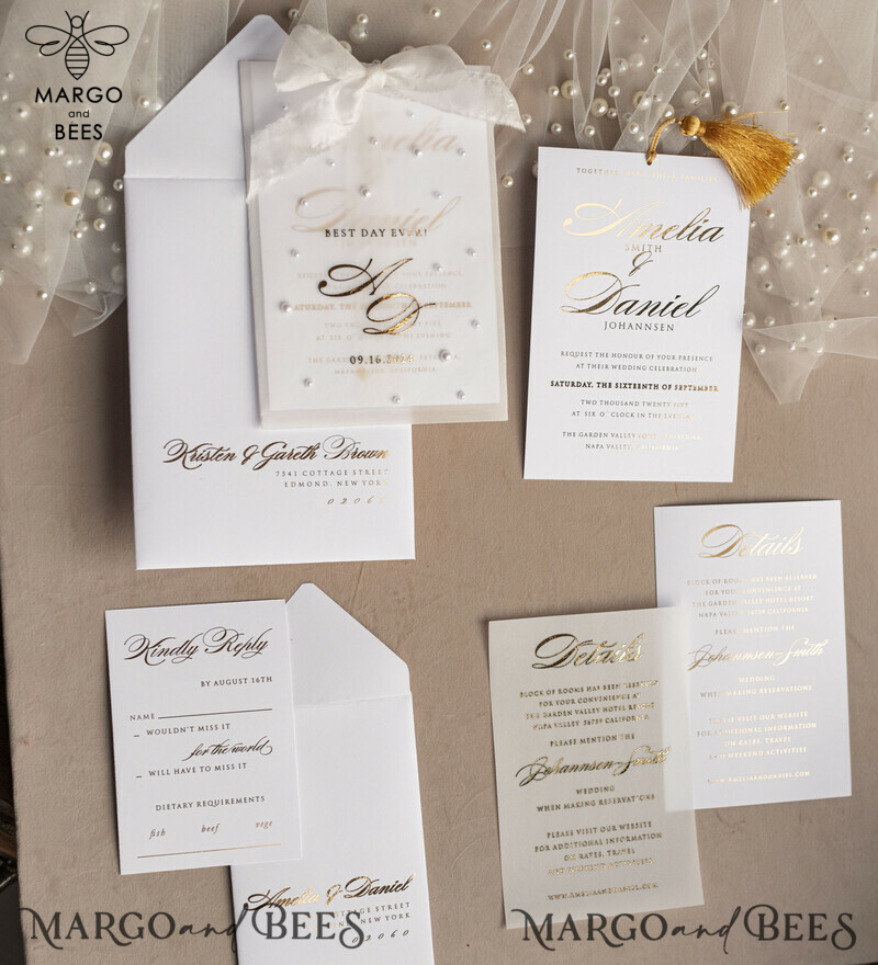 classic elegant vellum etui with pearls wedding invitation suite for summer wedding-3