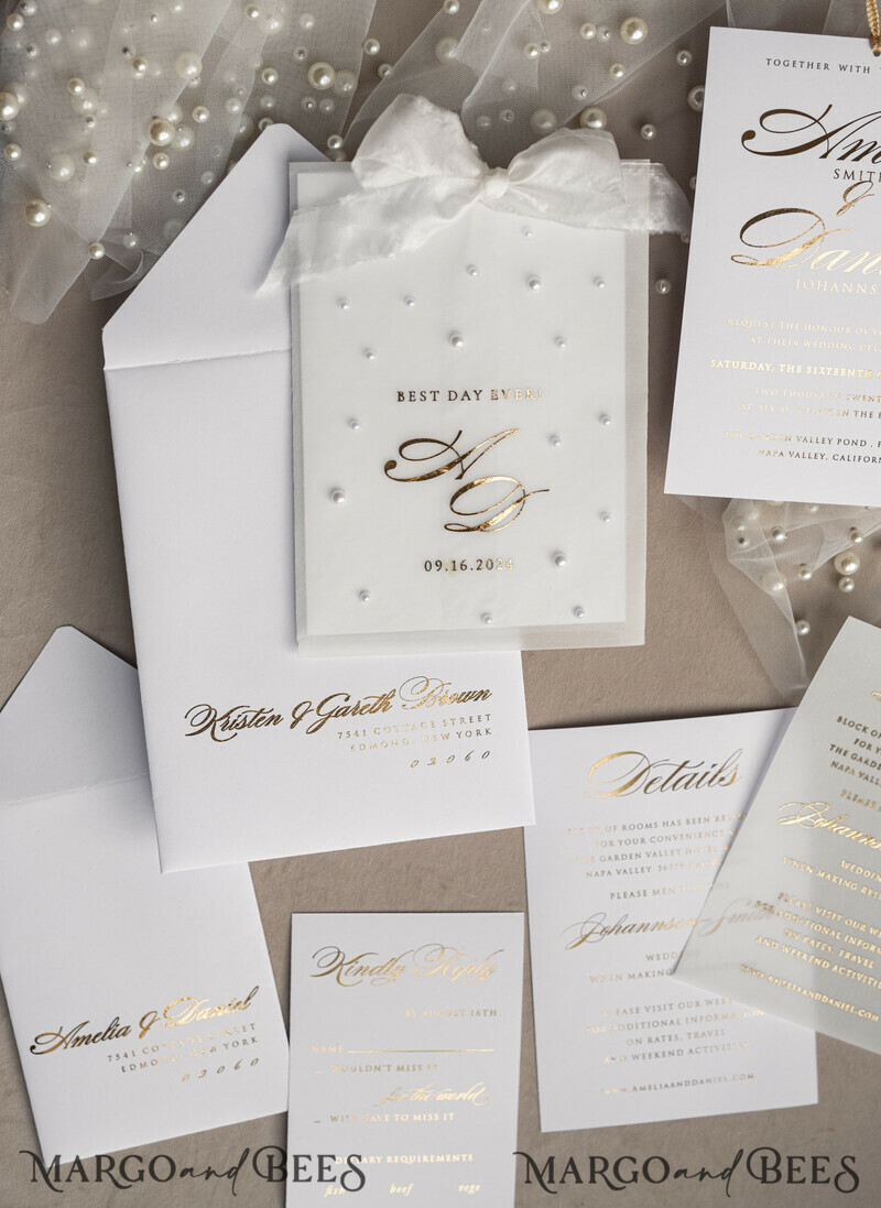wedding beaded pearls invitations. New hot trend of 2024 year is beaded invitations.-17