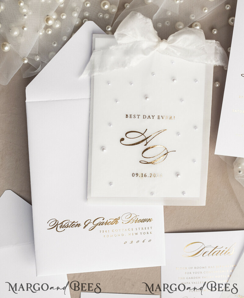 wedding beaded pearls invitations. New hot trend of 2024 year is beaded invitations.-18