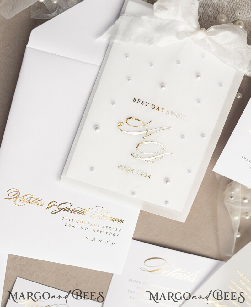 classic elegant vellum etui with pearls wedding invitation suite for summer wedding-26