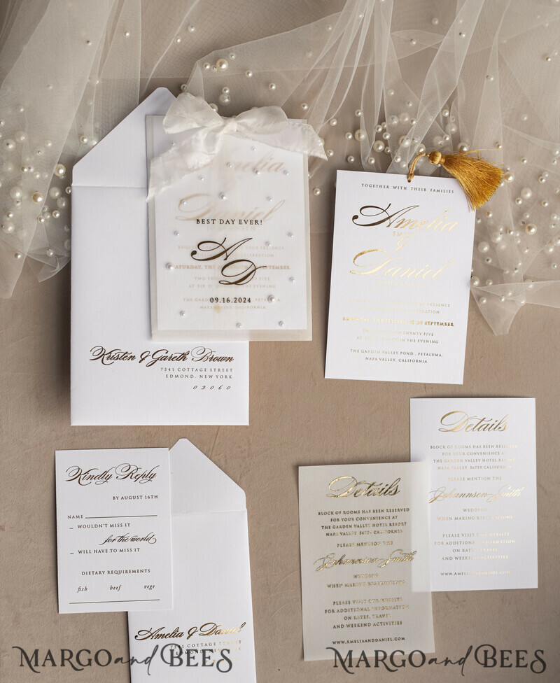 classic elegant vellum etui with pearls wedding invitation suite for summer wedding-4
