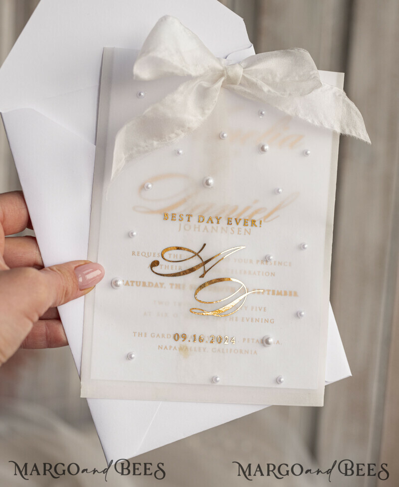 classic elegant vellum etui with pearls wedding invitation suite for summer wedding-9