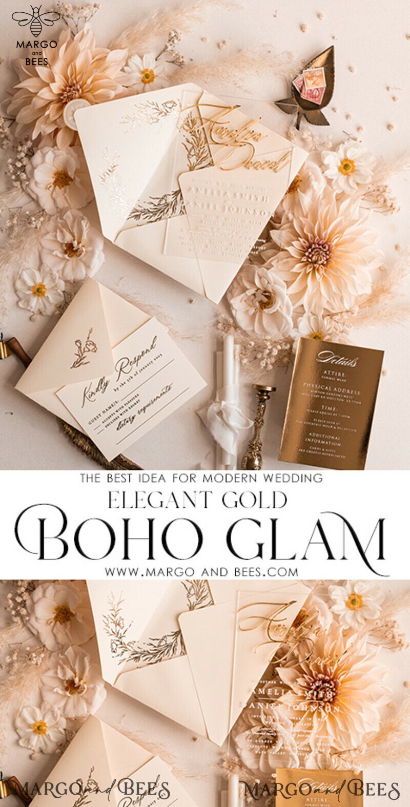 Luxury Gold Wedding Cards: Acrylic Glamour Wedding Invitation Suite with a Golden Shine-3