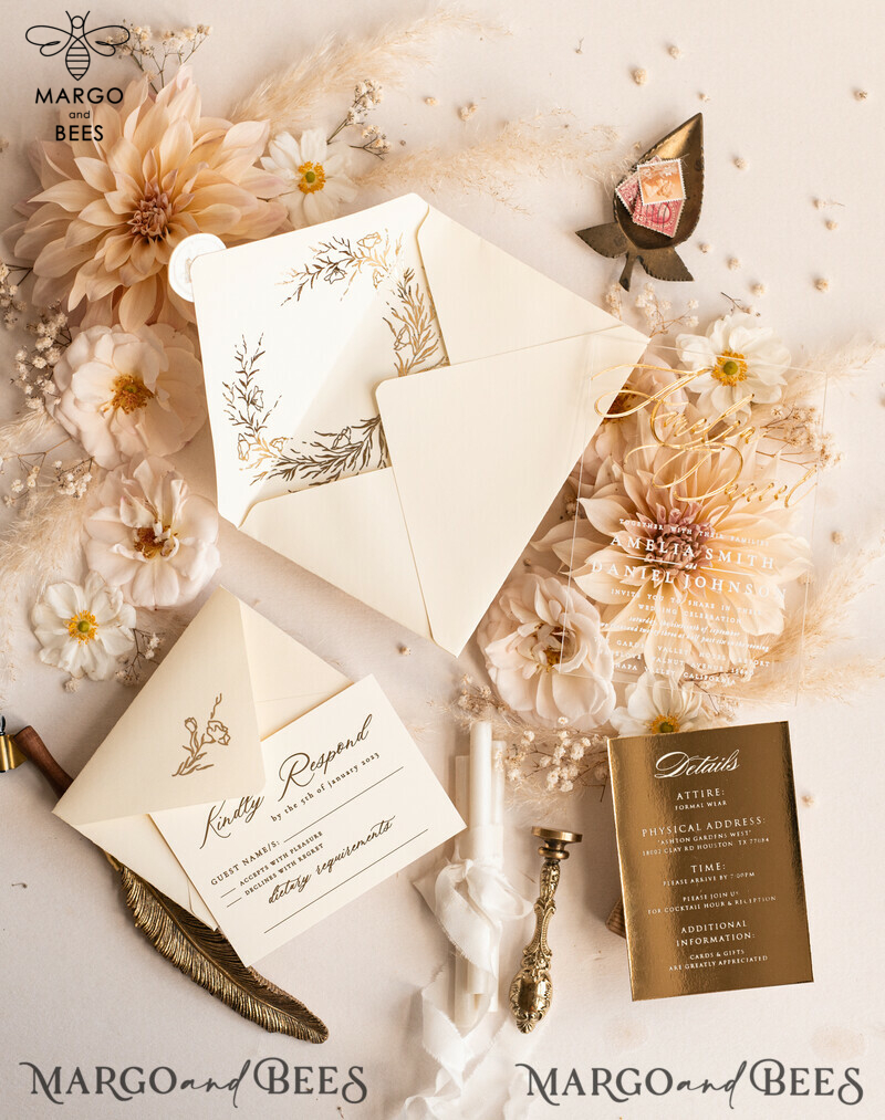 Introducing our Acrylic Wedding Invitations Suite: The Ultimate in Glamour and Luxury with a Golden Shine-1