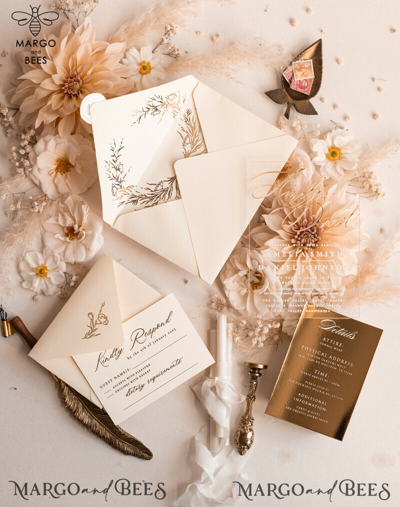 Introducing our Acrylic Wedding Invitations Suite: The Ultimate in Glamour and Luxury with a Golden Shine-2