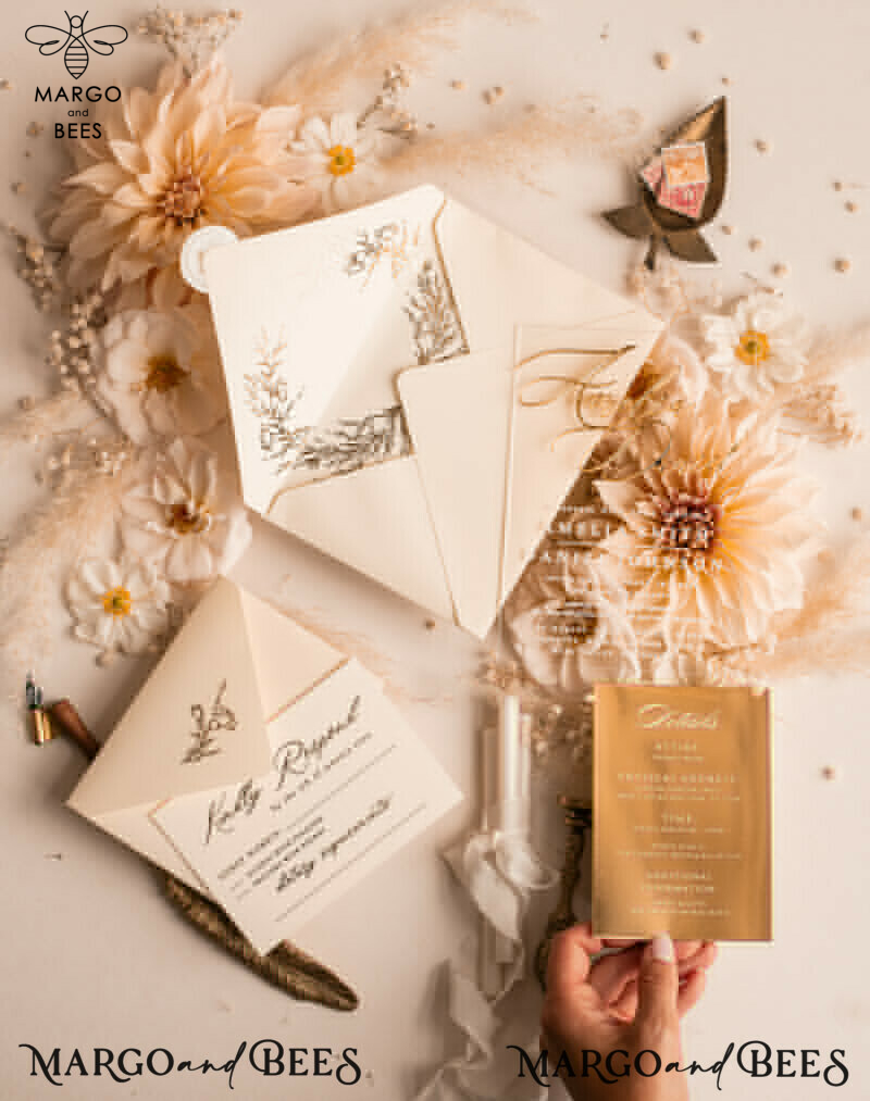 Introducing our Acrylic Wedding Invitations Suite: The Ultimate in Glamour and Luxury with a Golden Shine-11