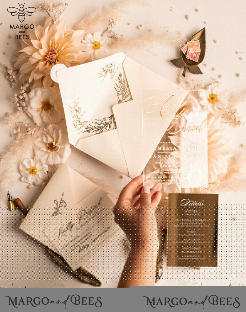 Acrylic Glamour: Golden Shine with Luxury Gold Wedding Invitations Suite-12