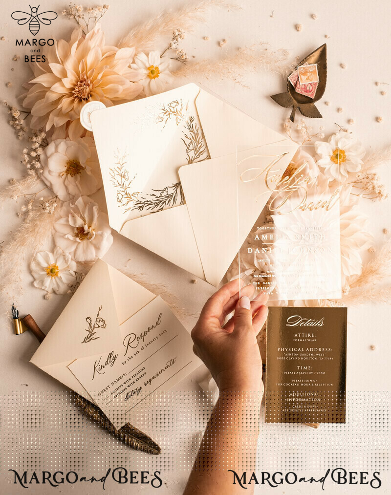 Acrylic Glamour: Golden Shine with Luxury Gold Wedding Invitations Suite-13