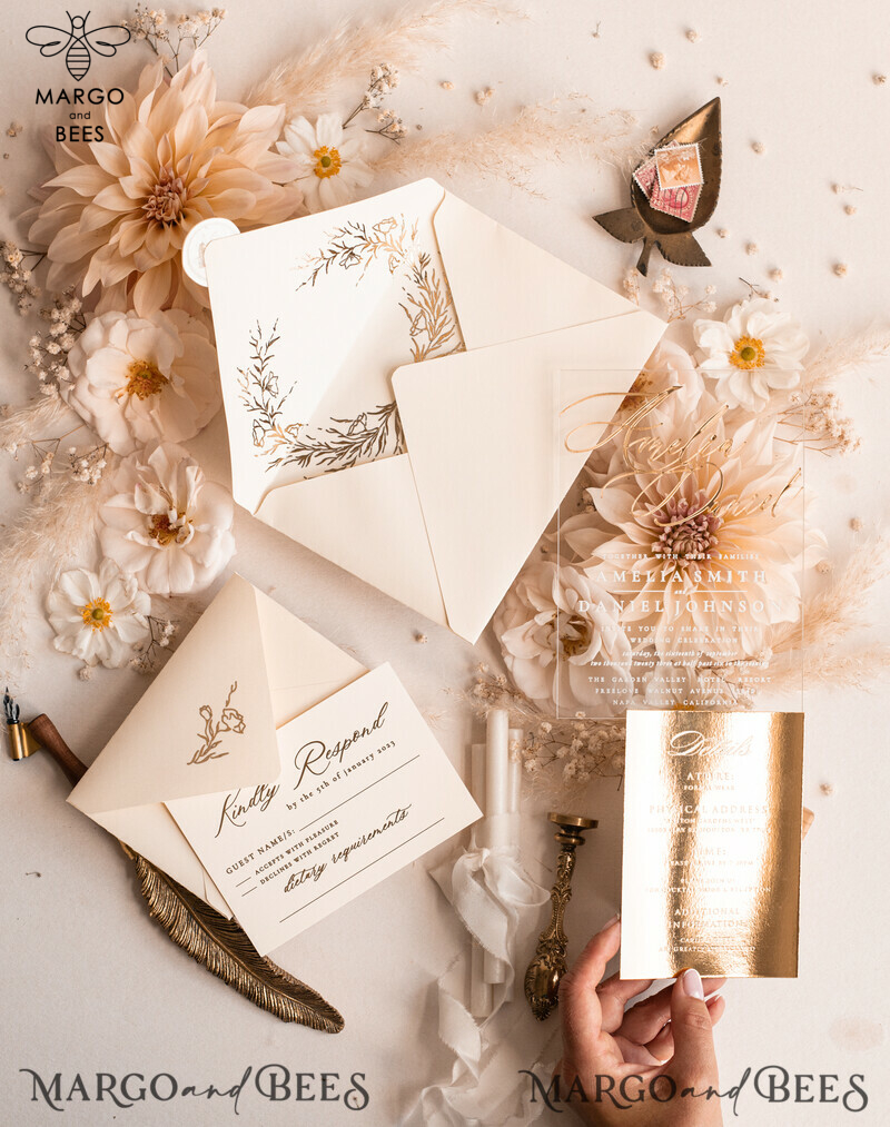 Luxury Gold Wedding Cards: Acrylic Glamour Wedding Invitation Suite with a Golden Shine-4