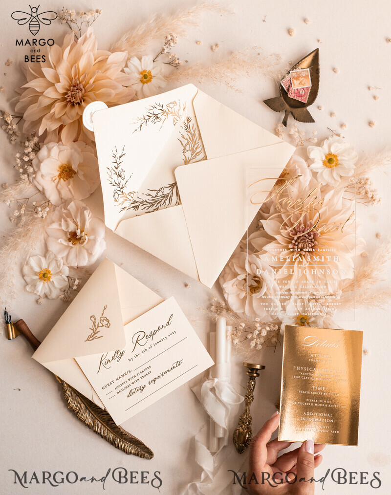 Luxury Gold Wedding Cards: Acrylic Glamour Wedding Invitation Suite with a Golden Shine-5