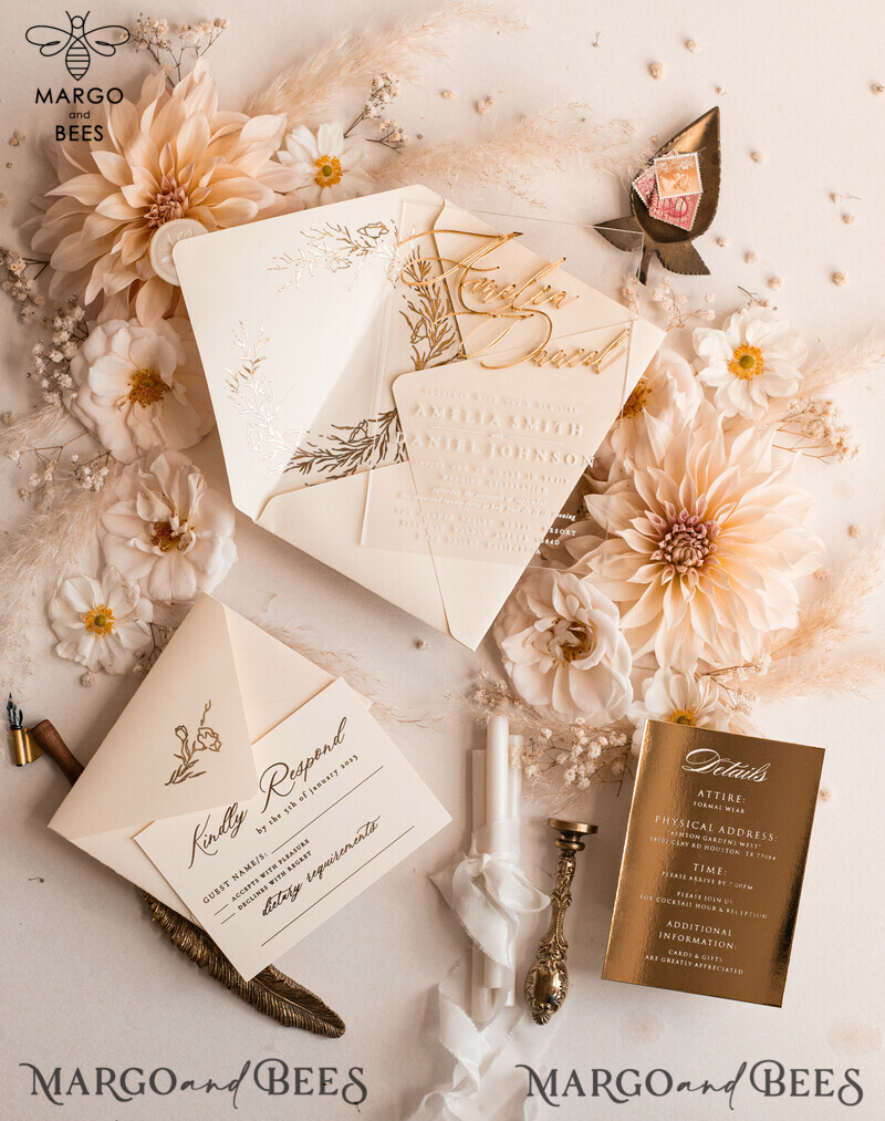 Introducing our Acrylic Wedding Invitations Suite: The Ultimate in Glamour and Luxury with a Golden Shine-0