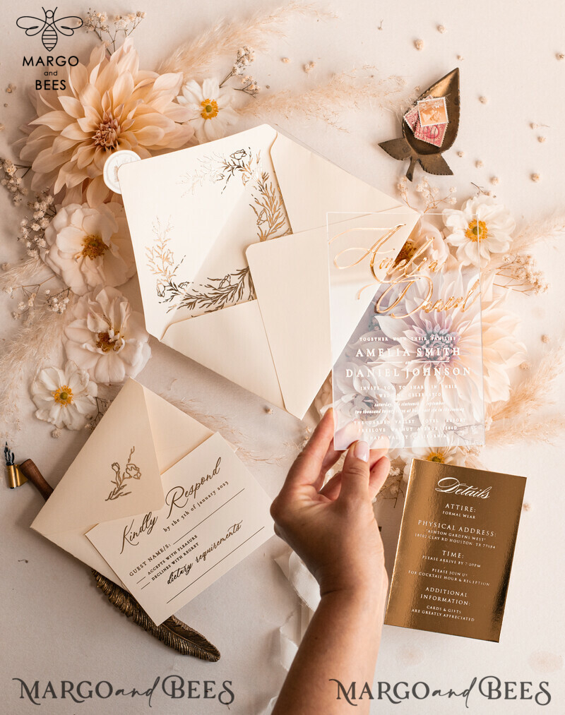 Introducing our Acrylic Wedding Invitations Suite: The Ultimate in Glamour and Luxury with a Golden Shine-7