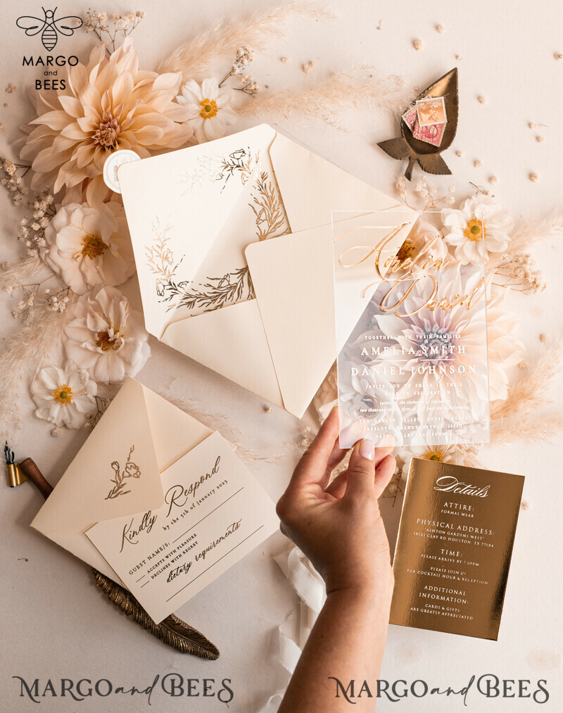 Luxury Gold Wedding Cards: Acrylic Glamour Wedding Invitation Suite with a Golden Shine-8