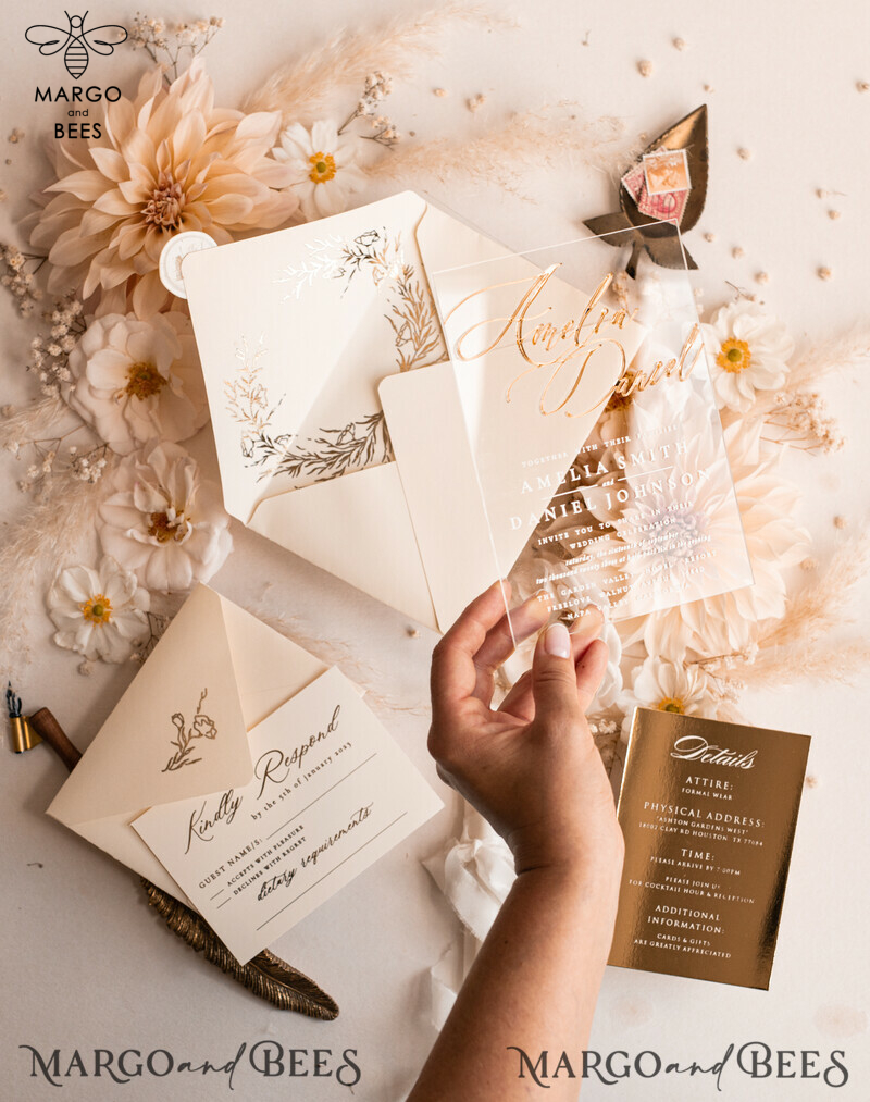 Introducing our Acrylic Wedding Invitations Suite: The Ultimate in Glamour and Luxury with a Golden Shine-9