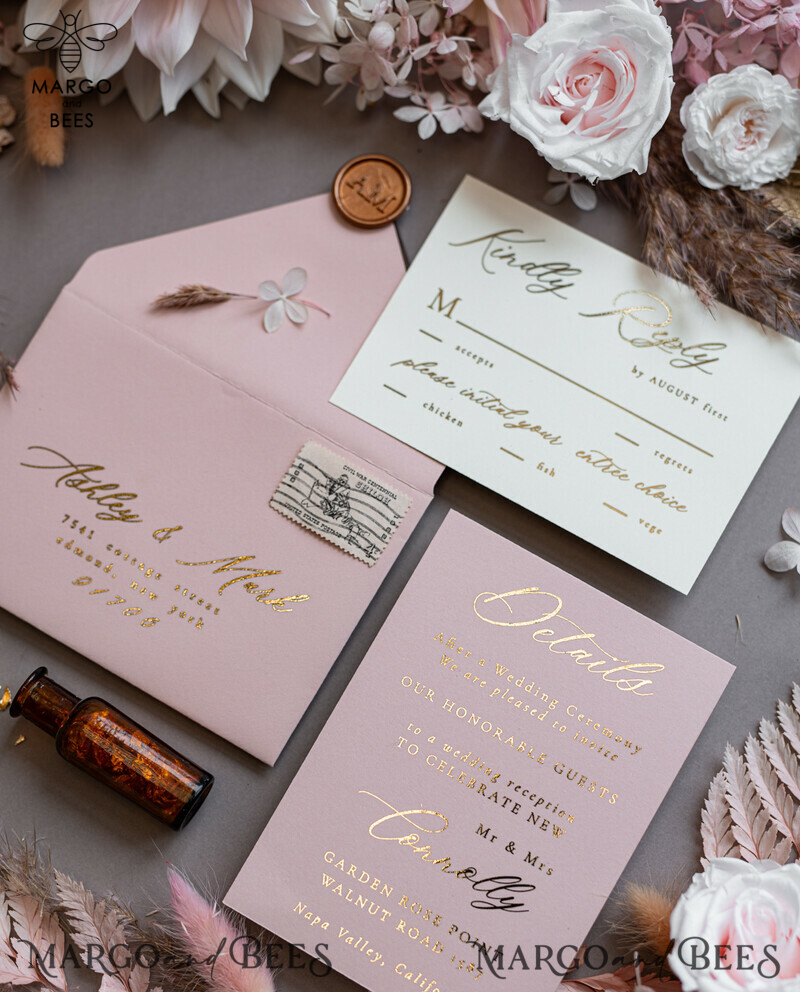Romantic Blush Pink Wedding Invites, Glamour Gold Wedding Cards, Luxury Bespoke Wedding Invitation Suite, Elegant Vellum Wedding Invitations-3