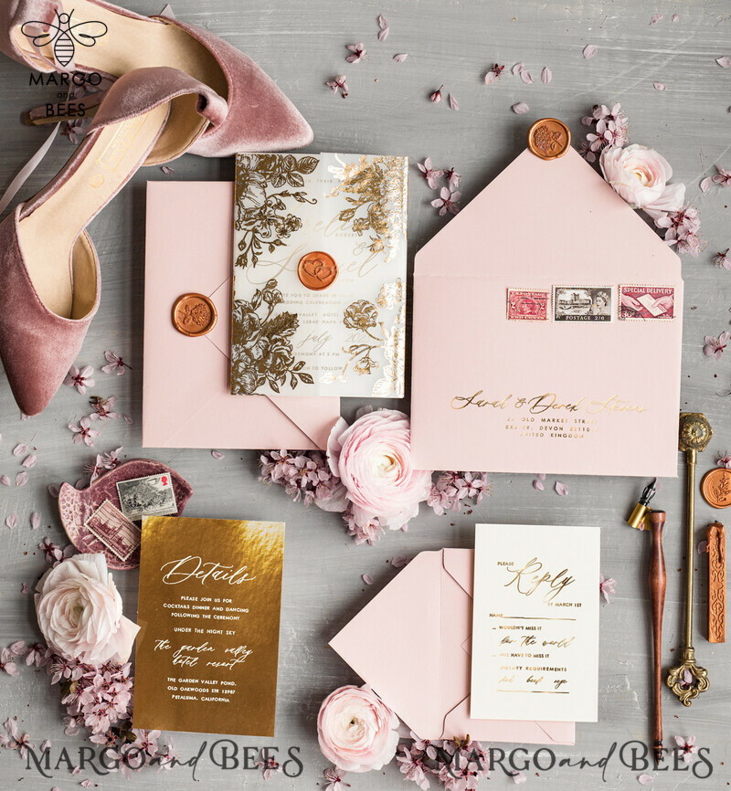 Golden Foil wedding invitation set, Elegant Wedding Invitations , Gold Wedding Invitation Suite, Luxury wedding Cards-3