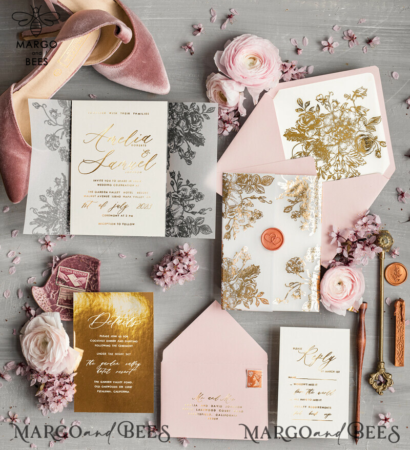 Golden Foil wedding invitation set, Elegant Wedding Invitations , Gold Wedding Invitation Suite, Luxury wedding Cards-1