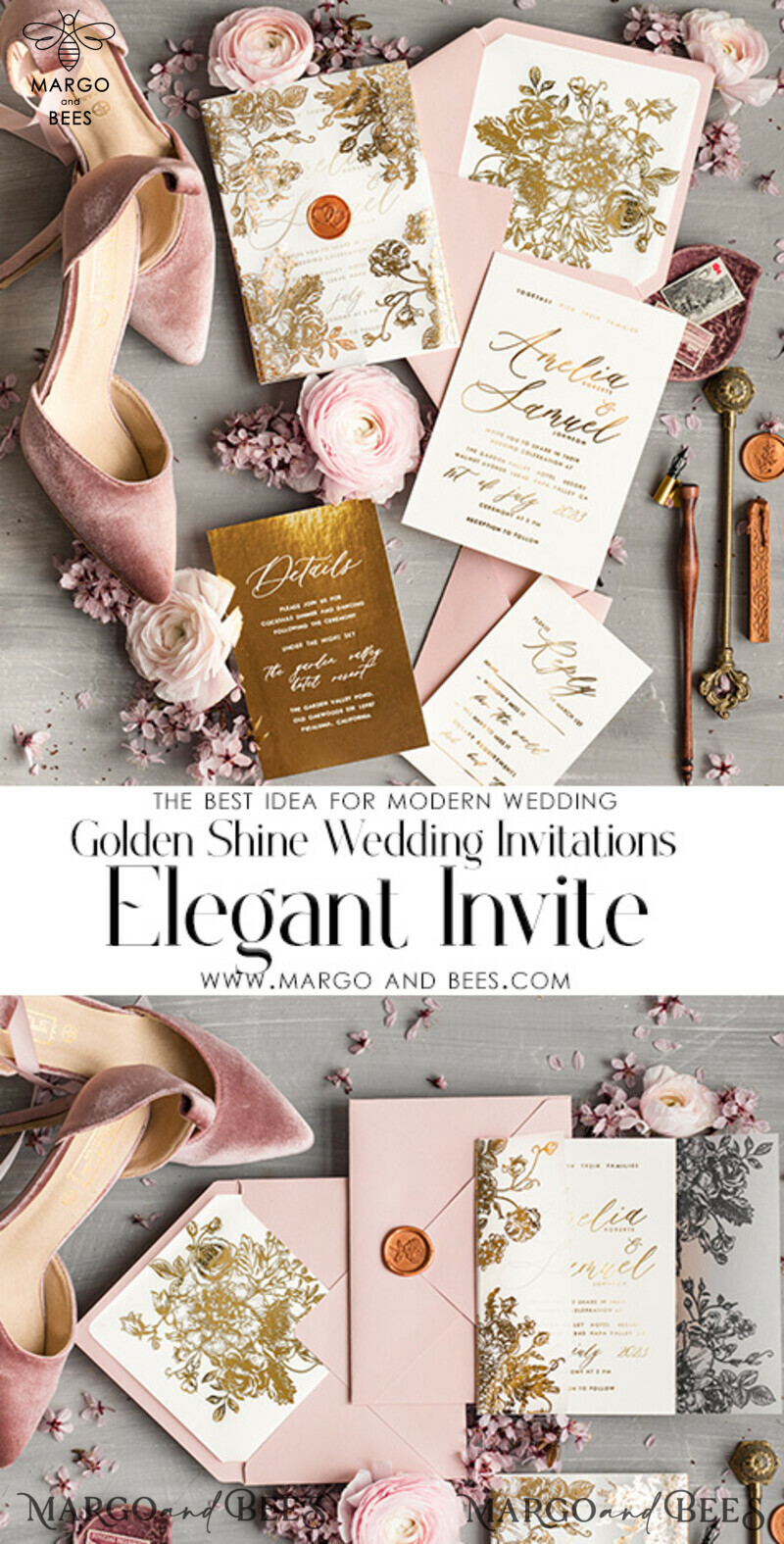 Luxurious Golden Foil Wedding Invitation Set: Elevate Your Special Day with Elegant Gold Wedding Invitation Suite and Luxury Wedding Cards-3