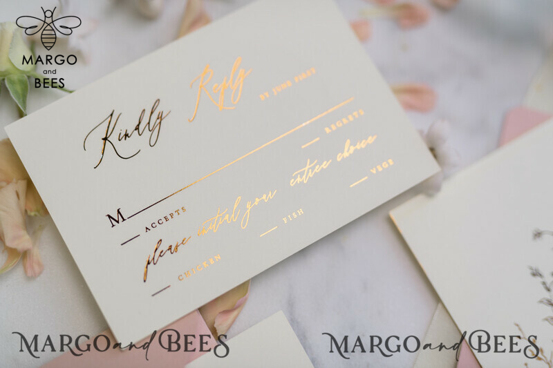 Bespoke Vellum Wedding Invitation Suite: Romantic Blush Pink and Glamour Gold Foil with Elegant Golden Touch-20