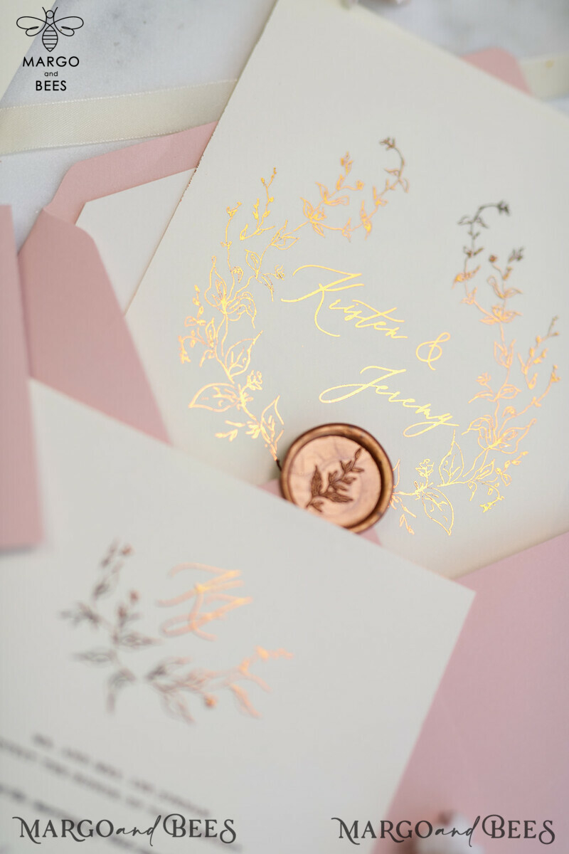 Bespoke Vellum Wedding Invitation Suite: Romantic Blush Pink and Glamour Gold Foil for Elegant Golden Wedding Invites-25
