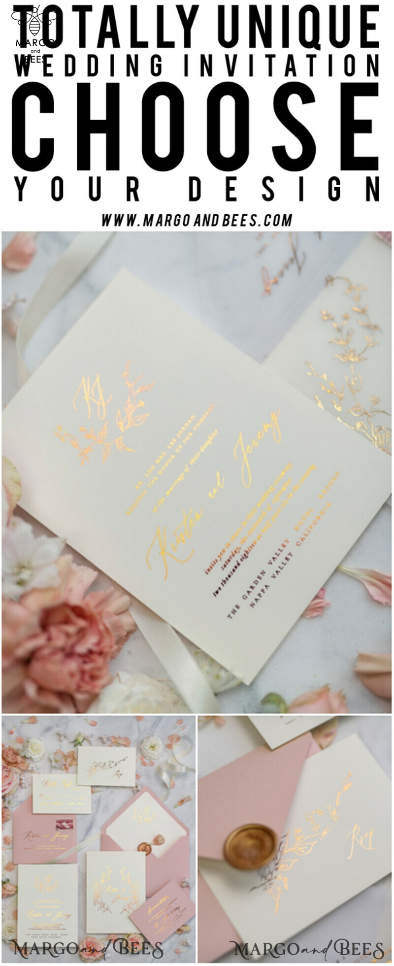 Bespoke Vellum Wedding Invitation Suite: Romantic Blush Pink and Glamour Gold Foil with Elegant Golden Touch-43
