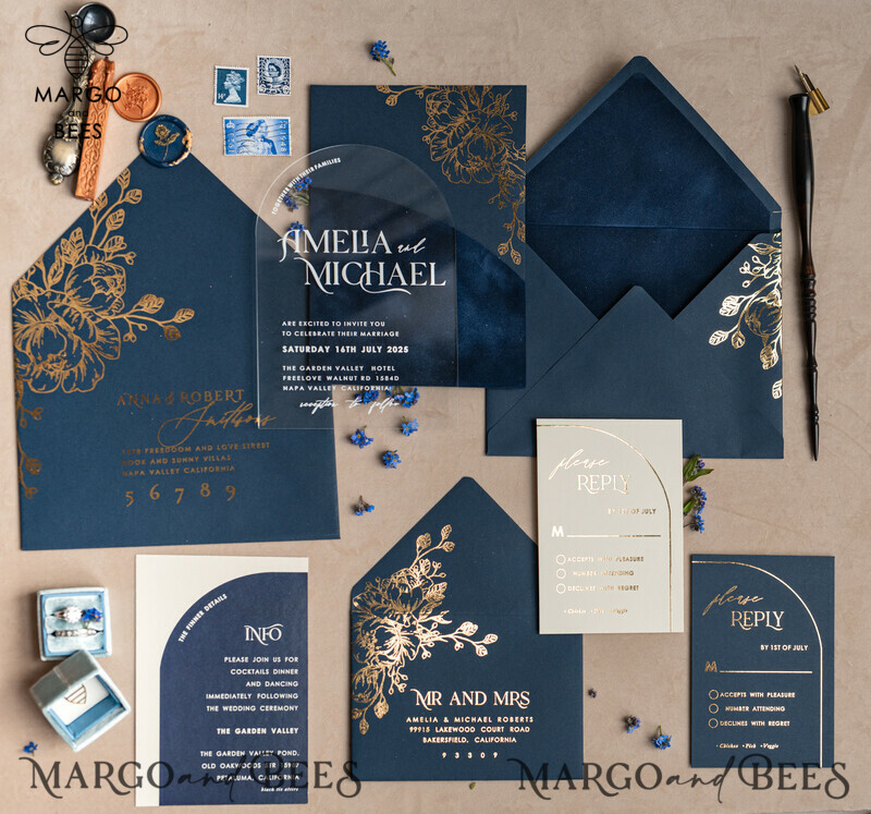 Navy Gold Arch Wedding Invitations: Add a Touch of Elegance to Your Big Day with Our Stunning Designs!

Introducing Plexi Pocket Velvet Wedding Invitations: Luxurious and Stylish, Perfect for Your Special Day!

Dark Blue Gold Wedding Invitation Suite: Create a Timeless and Regal Atmosphere for Your Wedding with Our Exquisite Designs!

Elegant Wedding Cards: Make a Lasting Impression with Our Sophisticated Invitations, Truly Reflecting the Beauty of Your Love Story.-13