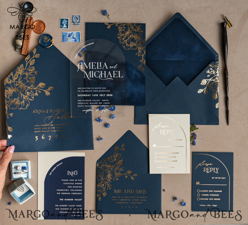 Navy Gold Arch Wedding Invitations: Add a Touch of Elegance to Your Big Day with Our Stunning Designs!

Introducing Plexi Pocket Velvet Wedding Invitations: Luxurious and Stylish, Perfect for Your Special Day!

Dark Blue Gold Wedding Invitation Suite: Create a Timeless and Regal Atmosphere for Your Wedding with Our Exquisite Designs!

Elegant Wedding Cards: Make a Lasting Impression with Our Sophisticated Invitations, Truly Reflecting the Beauty of Your Love Story.-14