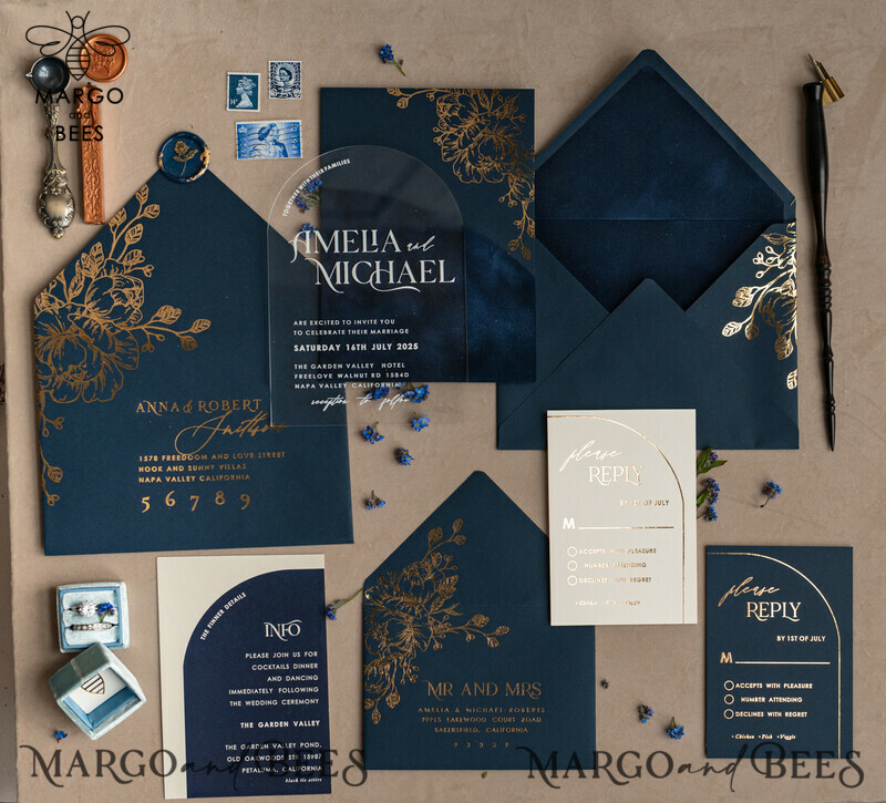 Navy Gold Arch Wedding Invitations: Add a Touch of Elegance to Your Big Day with Our Stunning Designs!

Introducing Plexi Pocket Velvet Wedding Invitations: Luxurious and Stylish, Perfect for Your Special Day!

Dark Blue Gold Wedding Invitation Suite: Create a Timeless and Regal Atmosphere for Your Wedding with Our Exquisite Designs!

Elegant Wedding Cards: Make a Lasting Impression with Our Sophisticated Invitations, Truly Reflecting the Beauty of Your Love Story.-16