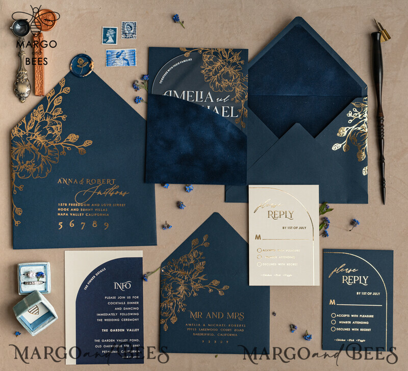Navy Gold Arch Wedding Invitations: Add a Touch of Elegance to Your Big Day with Our Stunning Designs!

Introducing Plexi Pocket Velvet Wedding Invitations: Luxurious and Stylish, Perfect for Your Special Day!

Dark Blue Gold Wedding Invitation Suite: Create a Timeless and Regal Atmosphere for Your Wedding with Our Exquisite Designs!

Elegant Wedding Cards: Make a Lasting Impression with Our Sophisticated Invitations, Truly Reflecting the Beauty of Your Love Story.-18