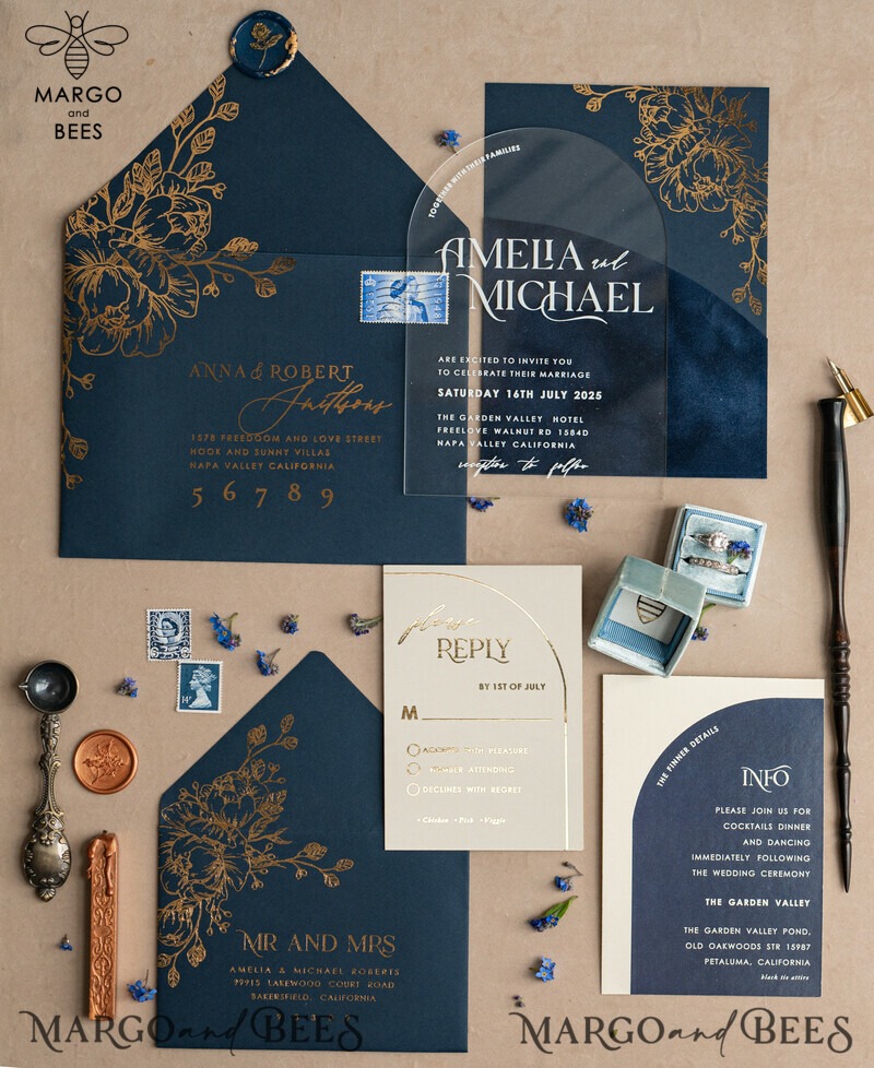 Navy Gold Arch Wedding Invitations: Add a Touch of Elegance to Your Big Day with Our Stunning Designs!

Introducing Plexi Pocket Velvet Wedding Invitations: Luxurious and Stylish, Perfect for Your Special Day!

Dark Blue Gold Wedding Invitation Suite: Create a Timeless and Regal Atmosphere for Your Wedding with Our Exquisite Designs!

Elegant Wedding Cards: Make a Lasting Impression with Our Sophisticated Invitations, Truly Reflecting the Beauty of Your Love Story.-23