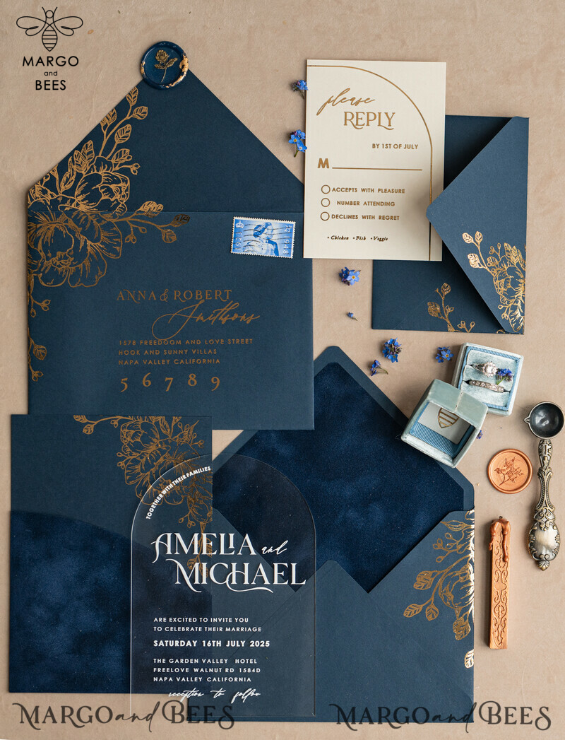 Navy Gold Arch Wedding Invitations: Add a Touch of Elegance to Your Big Day with Our Stunning Designs!

Introducing Plexi Pocket Velvet Wedding Invitations: Luxurious and Stylish, Perfect for Your Special Day!

Dark Blue Gold Wedding Invitation Suite: Create a Timeless and Regal Atmosphere for Your Wedding with Our Exquisite Designs!

Elegant Wedding Cards: Make a Lasting Impression with Our Sophisticated Invitations, Truly Reflecting the Beauty of Your Love Story.-8