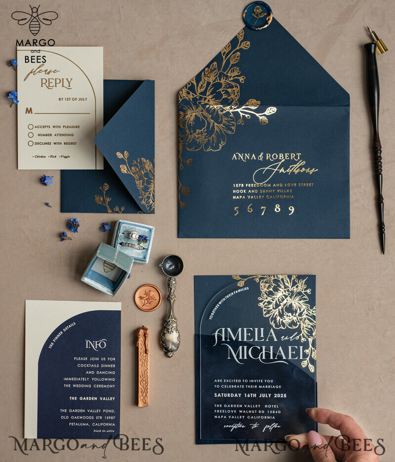 Navy Gold Arch Wedding Invitations: Add a Touch of Elegance to Your Big Day with Our Stunning Designs!

Introducing Plexi Pocket Velvet Wedding Invitations: Luxurious and Stylish, Perfect for Your Special Day!

Dark Blue Gold Wedding Invitation Suite: Create a Timeless and Regal Atmosphere for Your Wedding with Our Exquisite Designs!

Elegant Wedding Cards: Make a Lasting Impression with Our Sophisticated Invitations, Truly Reflecting the Beauty of Your Love Story.-2