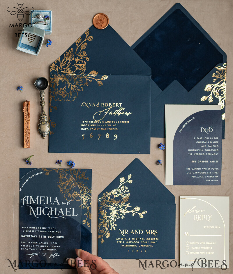 Navy Gold Arch Wedding Invitations: Add a Touch of Elegance to Your Big Day with Our Stunning Designs!

Introducing Plexi Pocket Velvet Wedding Invitations: Luxurious and Stylish, Perfect for Your Special Day!

Dark Blue Gold Wedding Invitation Suite: Create a Timeless and Regal Atmosphere for Your Wedding with Our Exquisite Designs!

Elegant Wedding Cards: Make a Lasting Impression with Our Sophisticated Invitations, Truly Reflecting the Beauty of Your Love Story.-30