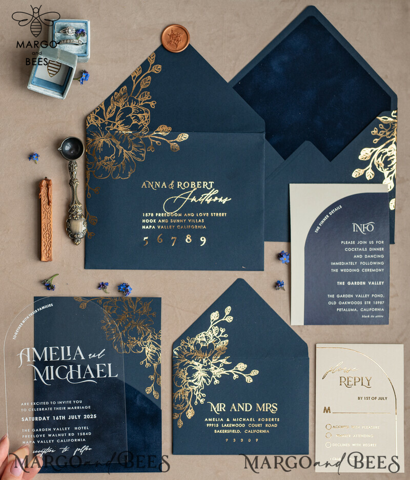 Navy Gold Arch Wedding Invitations: Add a Touch of Elegance to Your Big Day with Our Stunning Designs!

Introducing Plexi Pocket Velvet Wedding Invitations: Luxurious and Stylish, Perfect for Your Special Day!

Dark Blue Gold Wedding Invitation Suite: Create a Timeless and Regal Atmosphere for Your Wedding with Our Exquisite Designs!

Elegant Wedding Cards: Make a Lasting Impression with Our Sophisticated Invitations, Truly Reflecting the Beauty of Your Love Story.-31