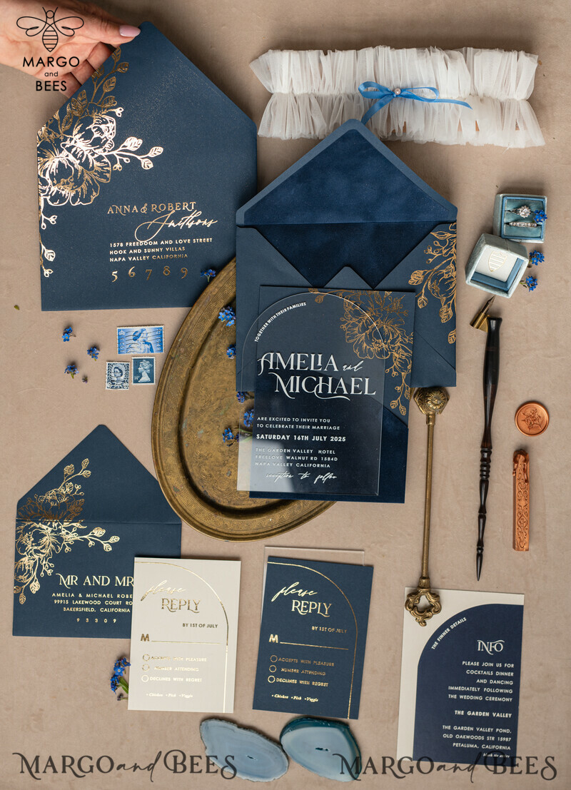 Navy Gold Arch Wedding Invitations: Add a Touch of Elegance to Your Big Day with Our Stunning Designs!

Introducing Plexi Pocket Velvet Wedding Invitations: Luxurious and Stylish, Perfect for Your Special Day!

Dark Blue Gold Wedding Invitation Suite: Create a Timeless and Regal Atmosphere for Your Wedding with Our Exquisite Designs!

Elegant Wedding Cards: Make a Lasting Impression with Our Sophisticated Invitations, Truly Reflecting the Beauty of Your Love Story.-6