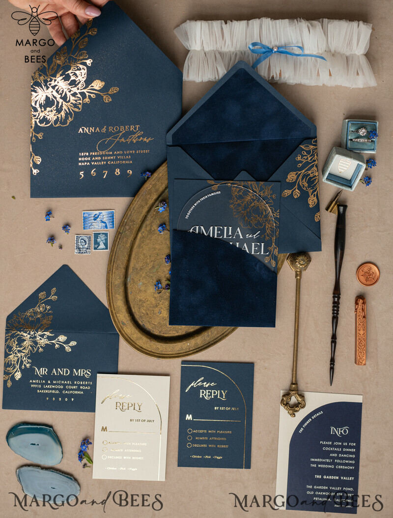 Navy Gold Arch Wedding Invitations: Add a Touch of Elegance to Your Big Day with Our Stunning Designs!

Introducing Plexi Pocket Velvet Wedding Invitations: Luxurious and Stylish, Perfect for Your Special Day!

Dark Blue Gold Wedding Invitation Suite: Create a Timeless and Regal Atmosphere for Your Wedding with Our Exquisite Designs!

Elegant Wedding Cards: Make a Lasting Impression with Our Sophisticated Invitations, Truly Reflecting the Beauty of Your Love Story.-7