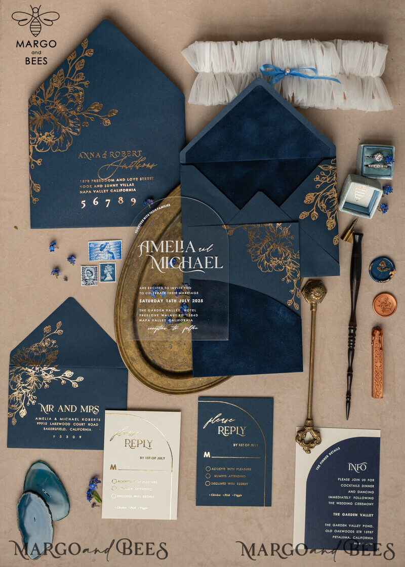 Navy Gold Arch Wedding Invitations: Add a Touch of Elegance to Your Big Day with Our Stunning Designs!

Introducing Plexi Pocket Velvet Wedding Invitations: Luxurious and Stylish, Perfect for Your Special Day!

Dark Blue Gold Wedding Invitation Suite: Create a Timeless and Regal Atmosphere for Your Wedding with Our Exquisite Designs!

Elegant Wedding Cards: Make a Lasting Impression with Our Sophisticated Invitations, Truly Reflecting the Beauty of Your Love Story.-9