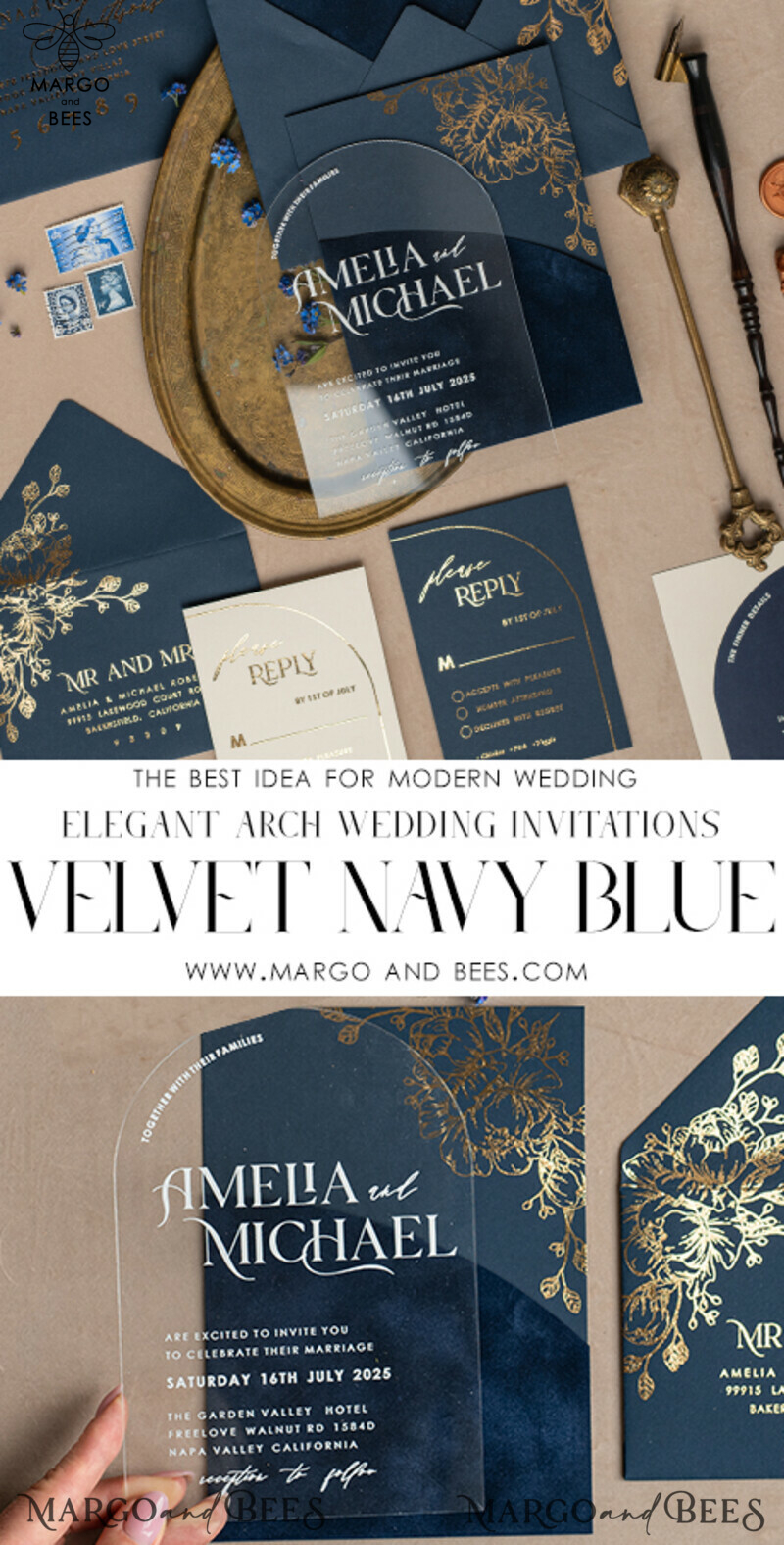 Navy Gold Arch Wedding Invitations: Add a Touch of Elegance to Your Big Day with Our Stunning Designs!

Introducing Plexi Pocket Velvet Wedding Invitations: Luxurious and Stylish, Perfect for Your Special Day!

Dark Blue Gold Wedding Invitation Suite: Create a Timeless and Regal Atmosphere for Your Wedding with Our Exquisite Designs!

Elegant Wedding Cards: Make a Lasting Impression with Our Sophisticated Invitations, Truly Reflecting the Beauty of Your Love Story.-12