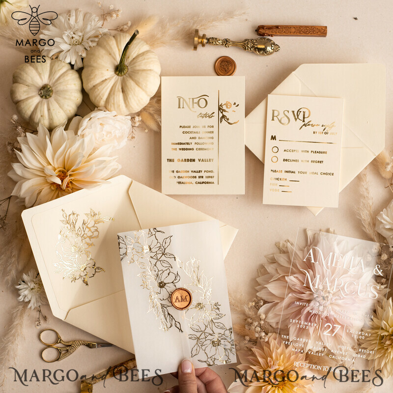 Elegant Gold Wedding Invitations with a Boho Glam and Golden Shine - Acrylic Wedding Invitation Suite-9