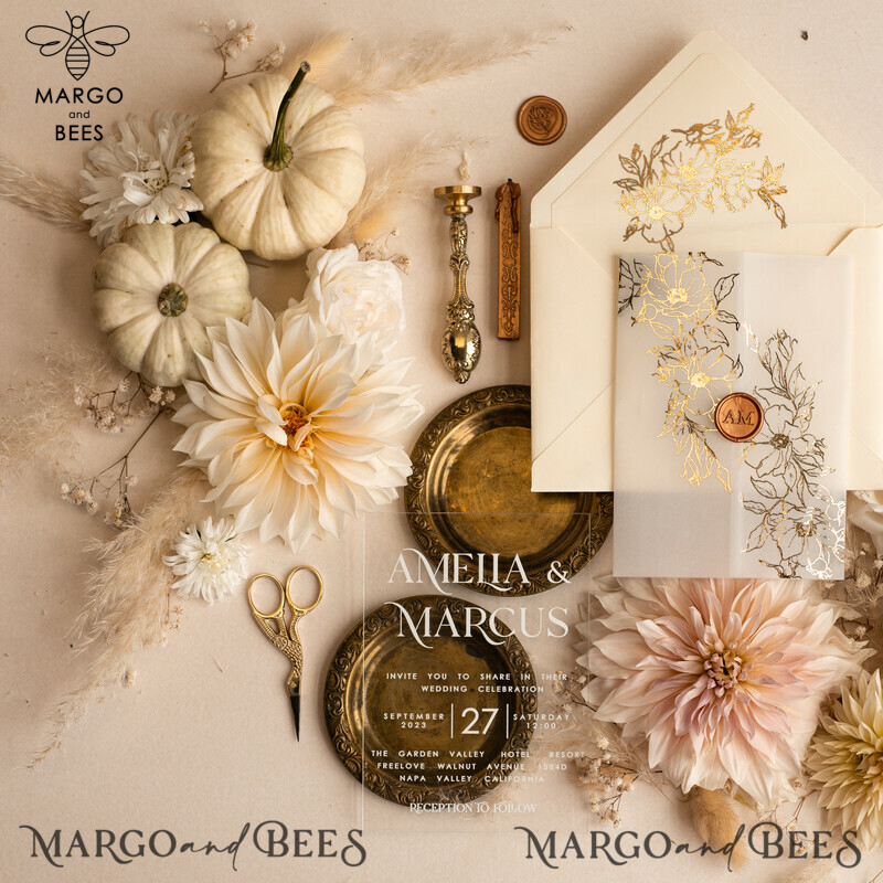 Elegant Gold Wedding Invitations with a Boho Glam and Golden Shine - Acrylic Wedding Invitation Suite-23