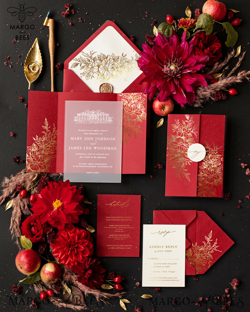Luxury wedding invitations, Elegant Indian Wedding Invitation Suite • Gold Burgundy Wedding Invitation Suite • Luxury  Maroon wedding Cards-0