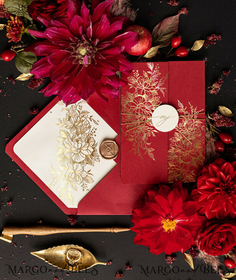 Luxury wedding invitations, Elegant Indian Wedding Invitation Suite • Gold Burgundy Wedding Invitation Suite • Luxury  Maroon wedding Cards-3