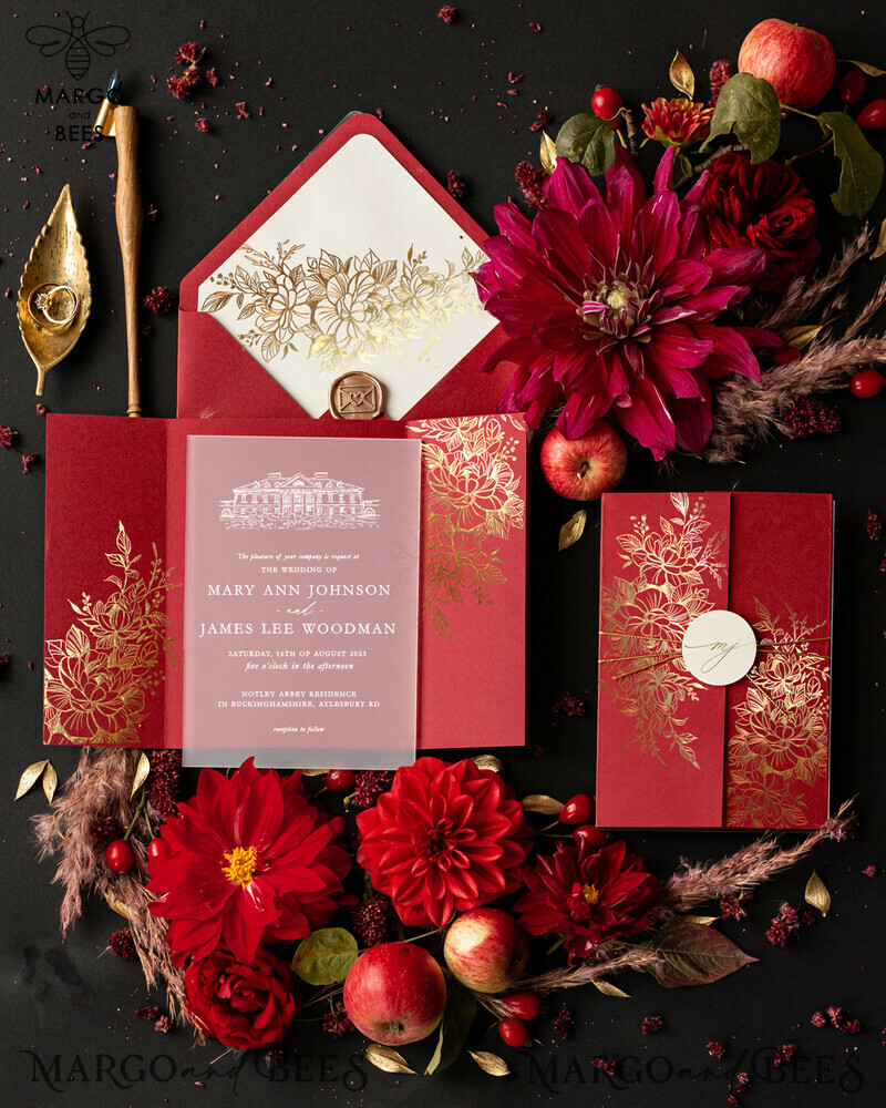 Luxury wedding invitations, Elegant Indian Wedding Invitation Suite • Gold Burgundy Wedding Invitation Suite • Luxury  Maroon wedding Cards-1