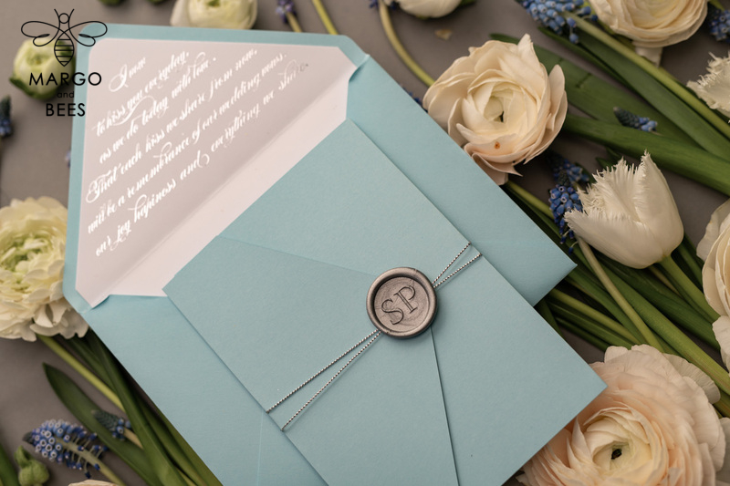 Personalised invitations for wedding silver baby blue colour palette  -13