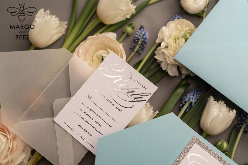 Personalised invitations for wedding silver baby blue colour palette  -21