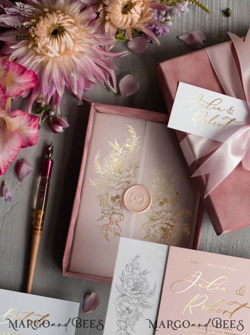 Luxury Wedding Velvet Box Invitation Suite, Glamour Gold Wedding Invite, Indian Bush Velvet Cards-1