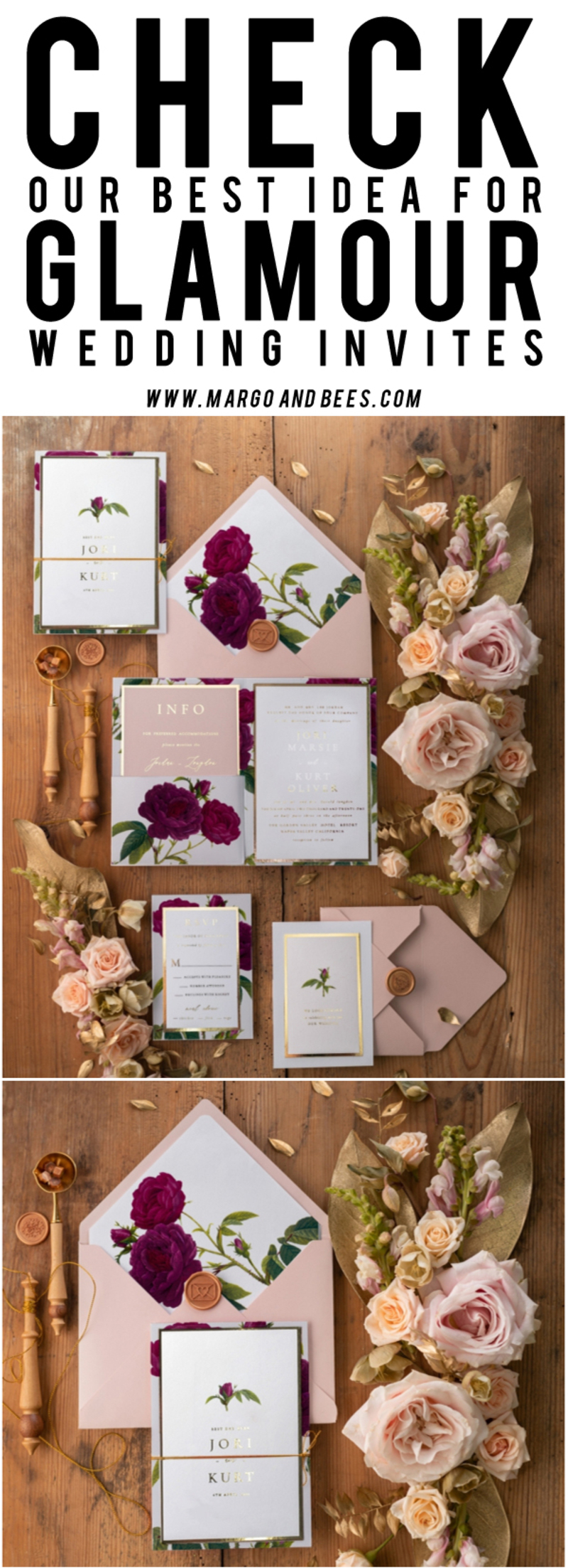Luxury Roses Wedding Invitations,   Burgundy Roses Elegant Wedding Stationery,  Pocket Fold Pink Elegant Wedding Invitations Suite-7