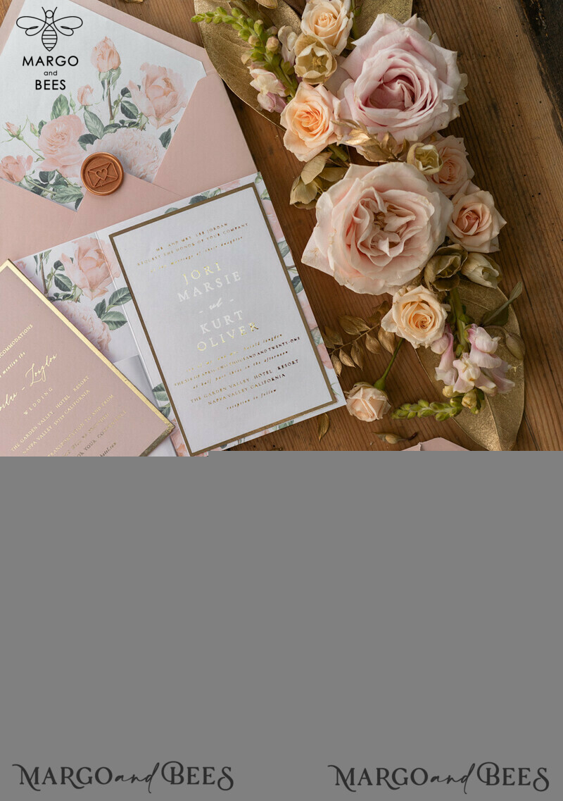 Exquisite Luxury Gold Foil Wedding Invitations with Glamourous Golden Shine: Elegant Pocketfold Wedding Invites and Bespoke Floral Wedding Invitation Suite-1