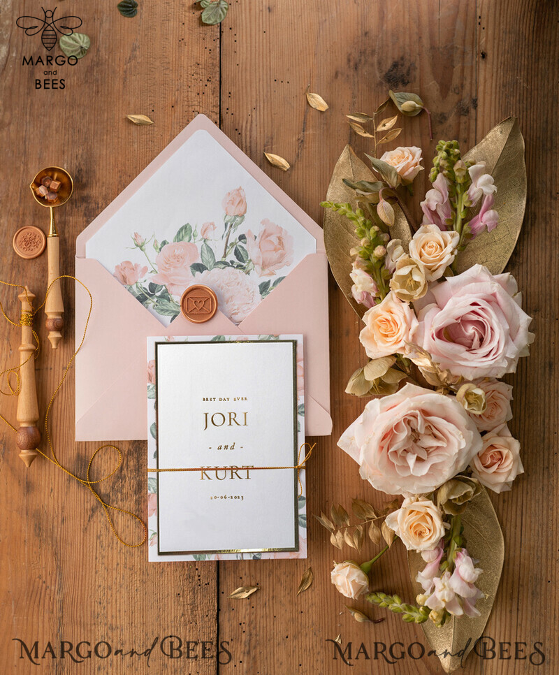 Exquisite Luxury Gold Foil Wedding Invitations with Glamourous Golden Shine: Elegant Pocketfold Wedding Invites and Bespoke Floral Wedding Invitation Suite-2
